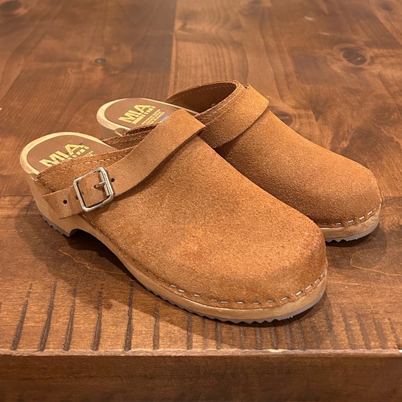 MIA Shoes - MIA Alma Swedish Wooden Sole Leather Suede Clogs Brown Size 37 (US 7)